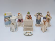 Royal Doulton Snowman figures including three band members; pedestal egg cup, dish & mug,