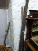 Vintage tools including a scythe, two man saw,