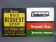 Two vintage bus stop signs Bristol City Services and Bristol Omnibus, each approximately 41x36cm.