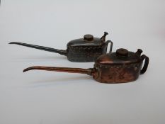 Two vintage Meccano oil cans both impressed with the letter K