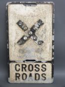 A vintage cast aluminium 'crossroads' road sign with bullseye reflectors and cast with name Franco