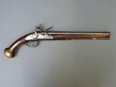 Italian flintlock hammer action Dragoon pistol with wooden ramrod and brass mounts and trigger