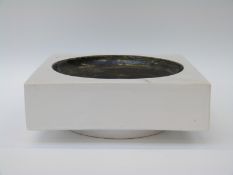 Troika retro square pedestal dish with recessed circular bowl within,