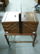 A vintage folding sewing box with contents (H63cm)