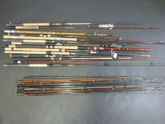 A large collection of coarse fishing float and match rods including Mitchell,