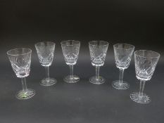 A set of six Waterford Crystal white wine glasses in Ashling pattern, 14.