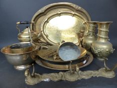 A quantity of brassware including a WWI trench art shell case