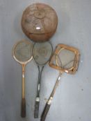 Three squash rackets comprising a Dunlop Pro SC 25 in soft case and two vintage examples Dunlop and