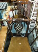 A pair of 19thC Chippendale style chairs and one other