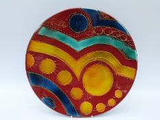 Anita Harris abstract charger with signatures verso (42cm diameter)