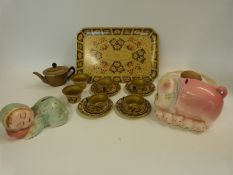 A Chad Valley miniature child's / doll's Crown Derby style tea set together with two novelty money
