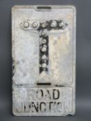 A vintage cast aluminium 'road junction' sign with bullseye reflectors and cast with name Franco