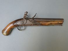 Flintlock hammer action Dragoon pistol with lock stamped Tower and with crown, belt hook,