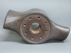 A WWI / early 20th century wooden aircraft propeller centre with various impressed marks.