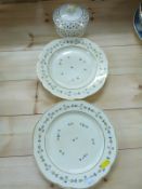 A 19thC Derby porcelain lidded sucrier and two Bloor Derby plates