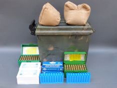 MTM sportsmans dry box together with a collection of .308 Winchester brass cases, sand bags, etc.