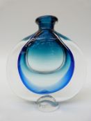 Murano Sommerso style glass vase with blue colouration, indistinctly signed to base, 15.