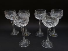 A boxed set of six Brier Glass cut glass hock glasses