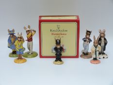 Royal Doulton Bunnykins figures, Stopwatch, Hornpiper, Girl Guide, Policeman, Golfer, CC Tourist,