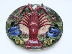 A Portugese Palissy ware lobster plate