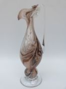 Murano glass large pedestal jug, signed indistinctly to top of base,