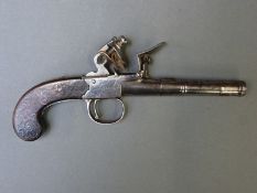 Ketland & Co of London Queen Anne flintlock hammer action pocket pistol with silver wire inlay and