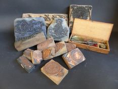 A collection of print blocks to include Middle Eastern trademarks; 'Toile Extra Fine Lour Chemises';