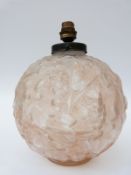 Lalique style French moulded glass table lamp of globular form relief decorated with fruit and