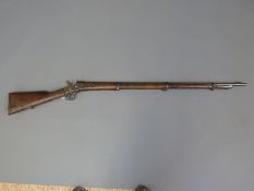 Remington rolling block breech loading three band rifle with lock marked with crown over AR.