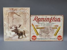 Two metal gun advertising signs one for Remington metallic cartridges the other for The Peters