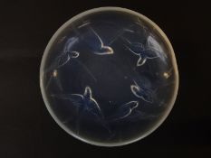 Sabino glass opalescent glass footed dish decorated with swallows in flight,