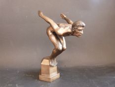 Art Deco style bronzed figure of a nude man 'The Diver',