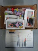 A quantity of fishing hooks including Middy display board, pellets,