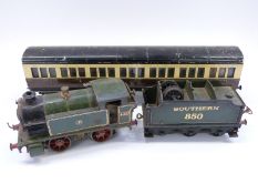 Hornby 0 gauge electric GWR 0-4-0 tank locomotive 4560 together with a Hornby 0 gauge Southern 850
