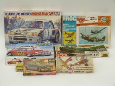 Eight Airfix, FROG and similar model kits including cars, ships and aircraft,