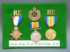 A WWI medal trio awarded to 27608 Sapr M. Partridge R.E.