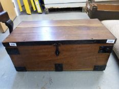 A metal bound wooden military style box with handles to each end (H26 x L62 x W31cm)