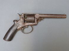 Tranter 54 bore five shot percussion revolver with chequered grip and six inch octagonal barrel,