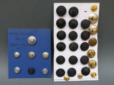 Seven Metropolitan police buttons 1850-1990 and a card of vintage buttons including Berks,