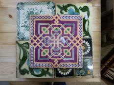 Sixteen decorative tiles to include Minton examples