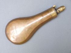 G & J.W Hawksley copper and brass powder flask, 21cm long.