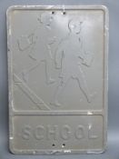 A vintage cast aluminium 'school' road sign, 53.5 x 35.