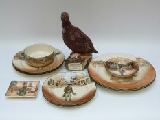 A collection of Royal Doulton Dickens Seriesware and a Royal Doulton Famous Grouse decanter