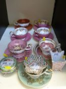 A collection of decorative porcelain cabinet cups and saucers including Aynsley & Hammersley