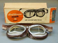 A boxed pair of Stadium mark 8 goggles to suit vintage motorcycle or aircraft
