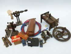 A quantity of live steam items and accessories to include a twin copper boiler steam plant,