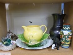 A collection of ceramics including a Prinknash Pottery vase, Art Deco leaf dish, Arthur Wood jug,