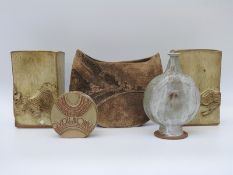 Five pieces of studio pottery to include vases etc (largest 27cm tall)