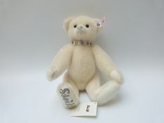 Steiff Original 'Krystal' 662003 teddy bear with white mohair, growler, button to ear,