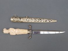 Carl Alfred Nordström hunting knife with carved ivory handle in the form of a Viking, 14.